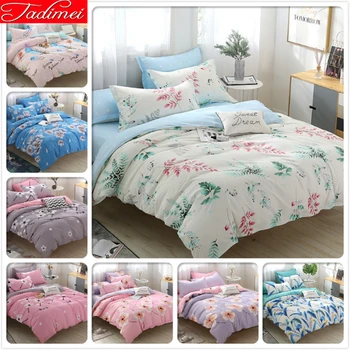 

3/4 pcs Bedding Set Tropic Leaves Pattern Quilt Comforter Duvet Cover Adult Child Soft Cotton Bed Linens Single Queen King Size