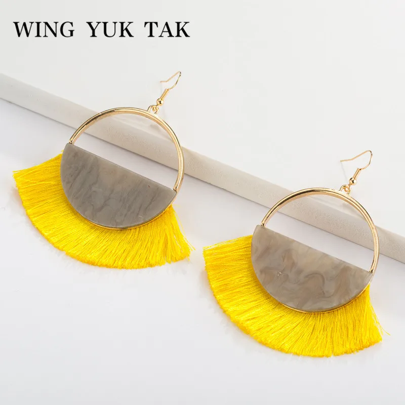 

wing yuk tak Candy Colors Bohemian Tassel Earrings for Women Vintage Round Statement Big Earrings Hot Sales Jewelry Female 2019
