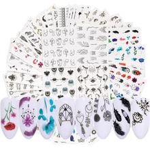 LEMOOC наклейки для ногтей смешанные цветные наклейки с цветочным узором перьевые наклейки для ногтей Водные Наклейки самодельные Украшения для ногтей