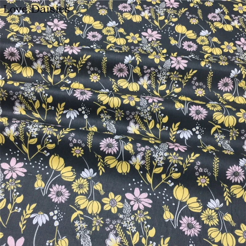 Хлопок Ретро черный желтый Mauve цветок в горошек Ткань в горошек DIY для детей постельные принадлежности одежда летнее платье сумка ручной работы Ремесло Декор