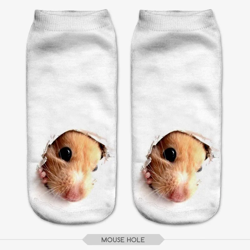 SLMVIAN серая мышь Новое поступление 3D мопса печати носки повседневные Харадзюку искусство носки с низким вырезом животных носки лодыжки женские носки короткие - Цвет: 10