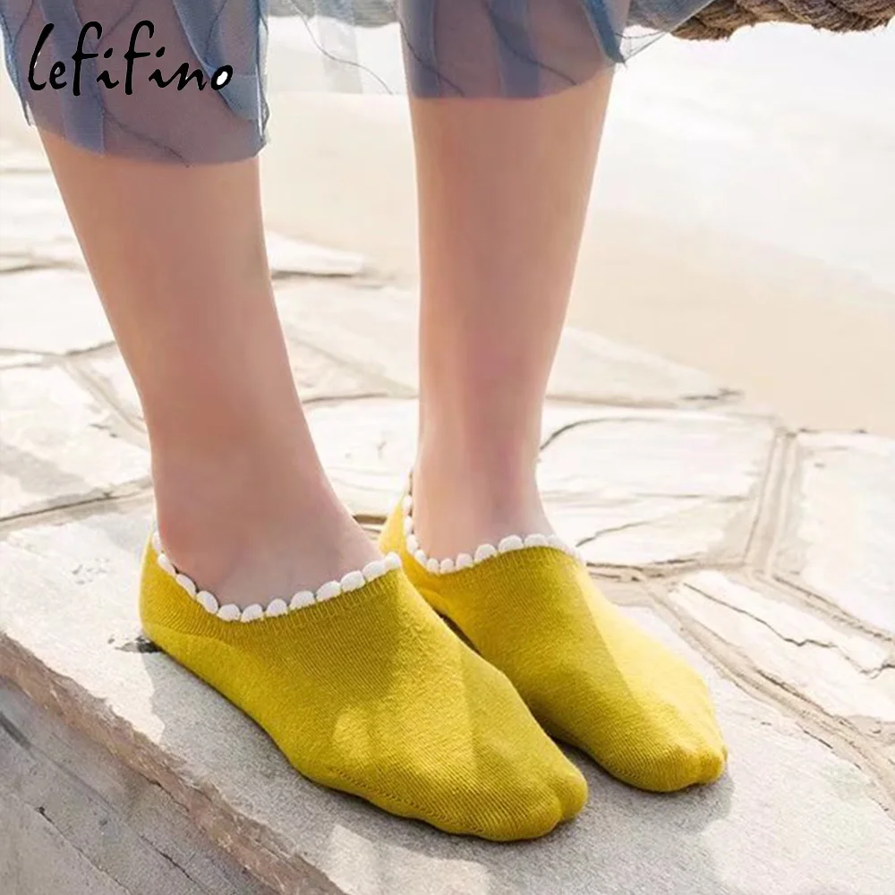 2018 Summer Women's Combed Cotton Socks Slippers Solid Color Bubble Ball Lace Socks Shoe Liner Socks Ankle Sneaker Socks Ne57220
