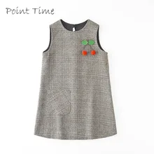 Милое платье принцессы с вишенками для маленьких девочек осенне-зимнее платье без рукавов для малышей от 2 до 10 лет, модная детская одежда серое платье