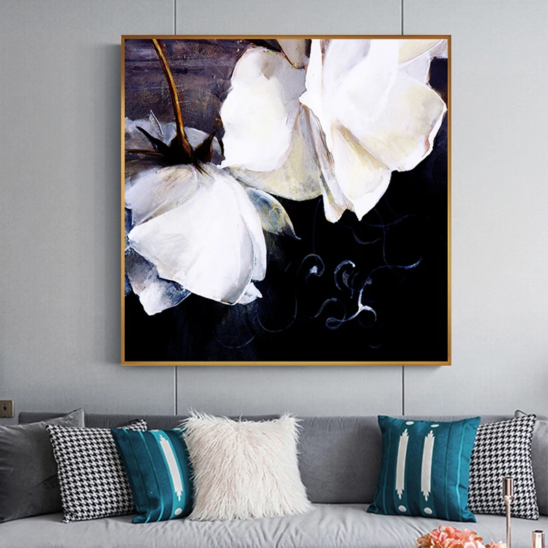 

Abstract Blooming White Rose In Darkness Canvas Painting Vintage Poster Print for Living Room Bedroom Wall Art Quadro Tableaux