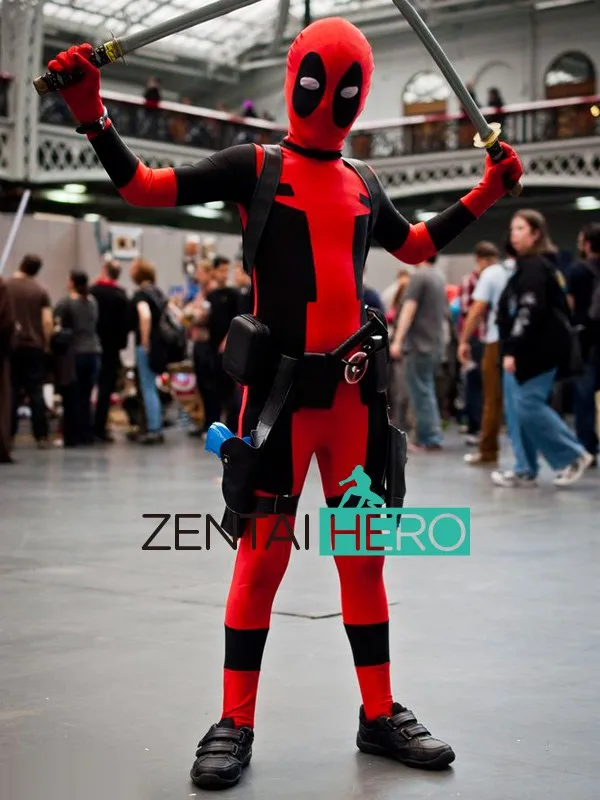 Free Shipping DHL Brillant Tights Red And Black Kids Deadpool Costume Cosplay Full Bodysuit 2016 Children Fancy Costume DP1235