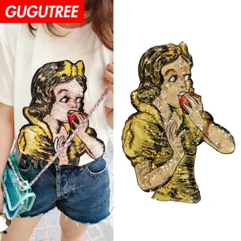 

GUGUTREE embroidery Sequins big snow patches belle patches badges applique patches for clothing ZM-58
