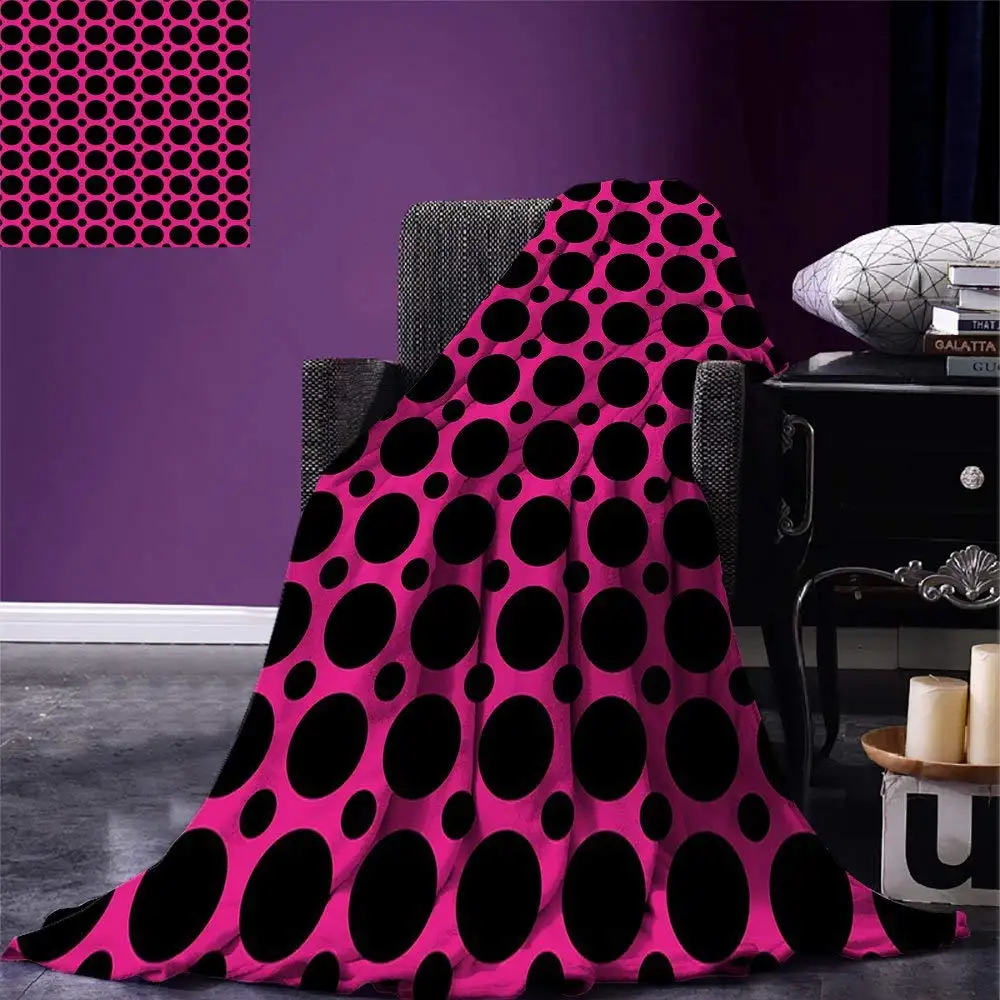 

Hot Pink Throw Big and Small Dots Spots in Symmetrical Order Old Fashioned Vibrant Design Warm Microfiber Blanket