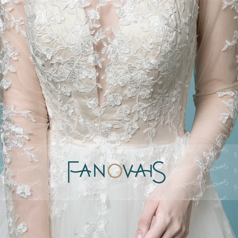 Высокое качество Свадебные платья с длинными рукавами прозрачное кружевное свадебное платье Бохо фатиновое платье для свадьбы Vestido de Novia NW3