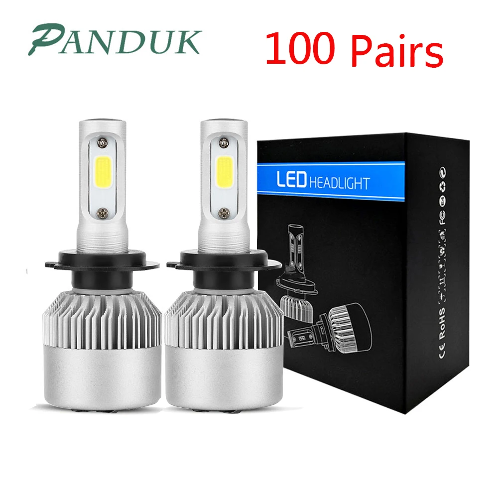 

PANDUK 100 Pairs S2 Led Headlight Bulbs H7 H11 H1 H3 H4 LED COB Chip Car Light 8000LM High Low Beam All In One Auto Lamp 12V 36W
