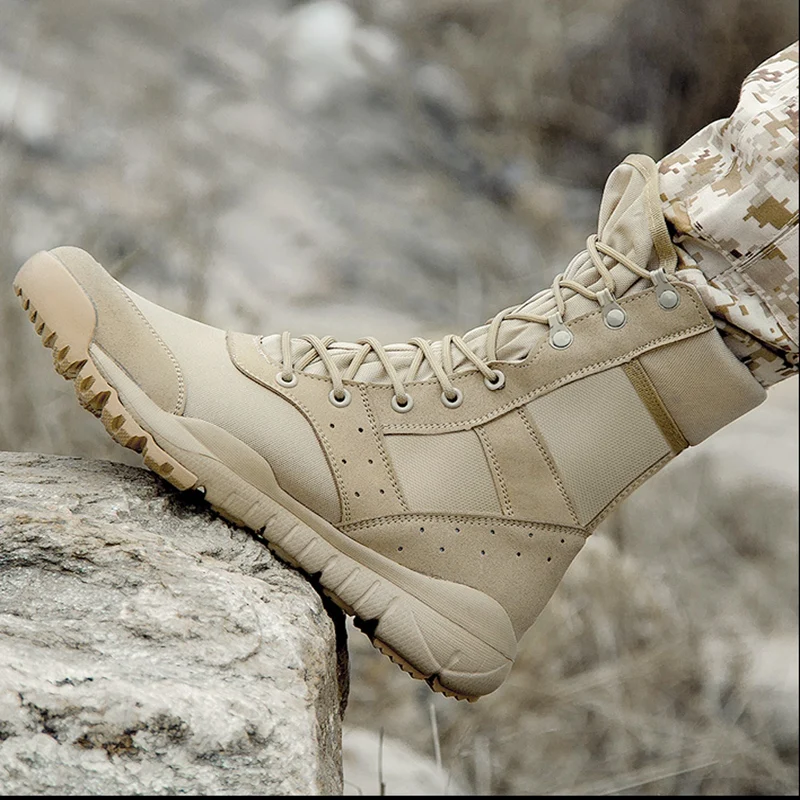 Günstige Taktische Stiefel Männer Outdoor Wandern Schuhe Leinwand Mesh Wüste High top Militär Kampf Armee Stiefel Militares Sapatos Masculino Plus
