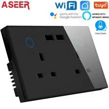 ASEER UK двойной usb wifi розетка 13A, сенсорное стекло wifi розетка, wifi настенная розетка с usb разъемом, совместимая alexa, google assistant