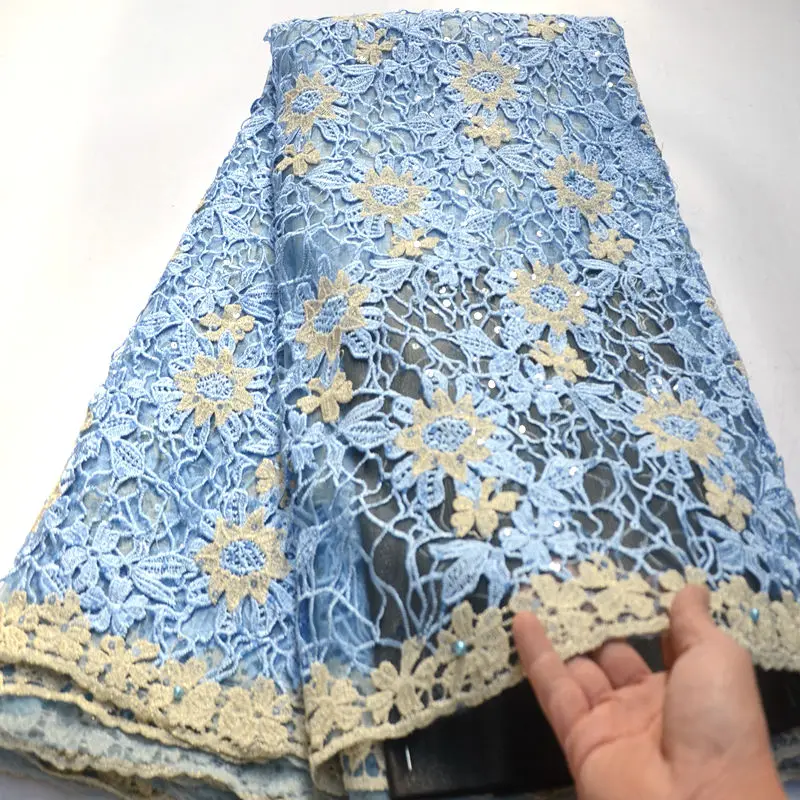

embroidery Guipure Cord Lace Fabric with sequins High Quality beaded African Lace Fabrics Latest Nigerian Lace Fabrics RG052