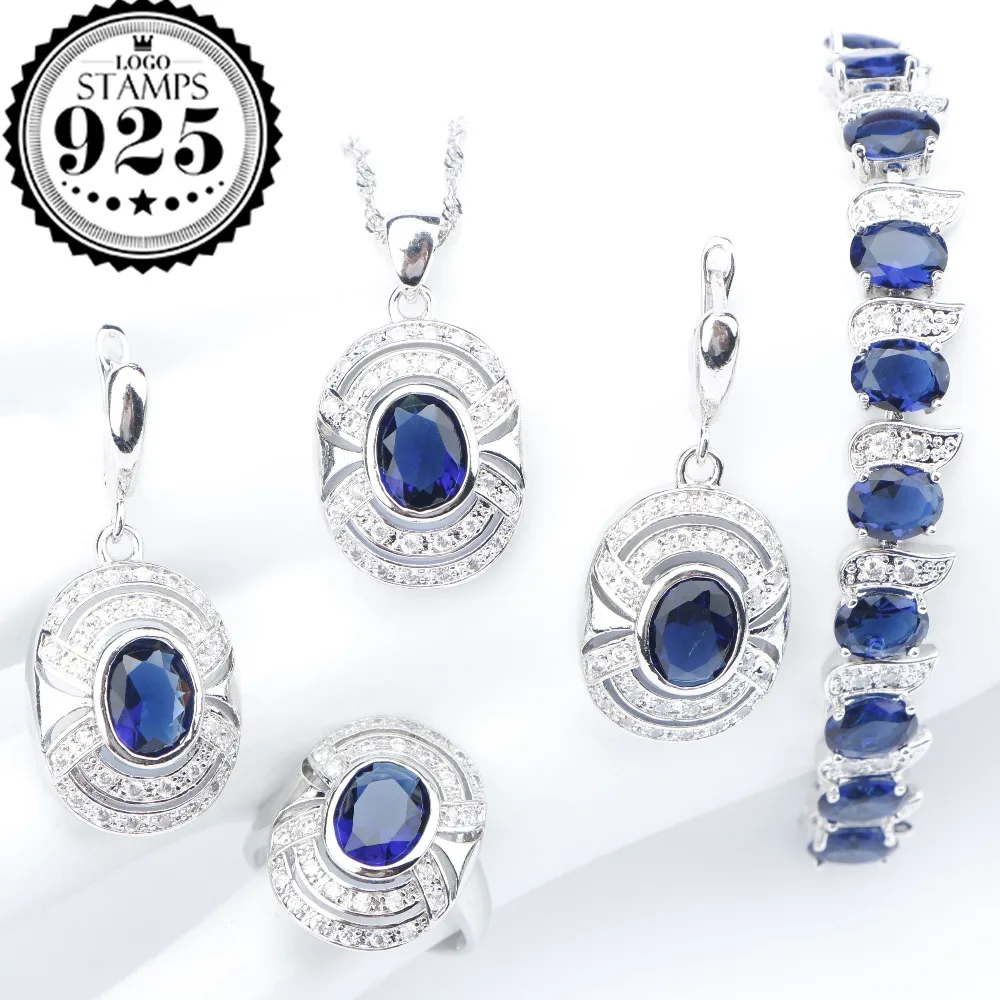 Women Blue Zircon Silver 925 Costume Jewelry Sets Stones With Pendant
