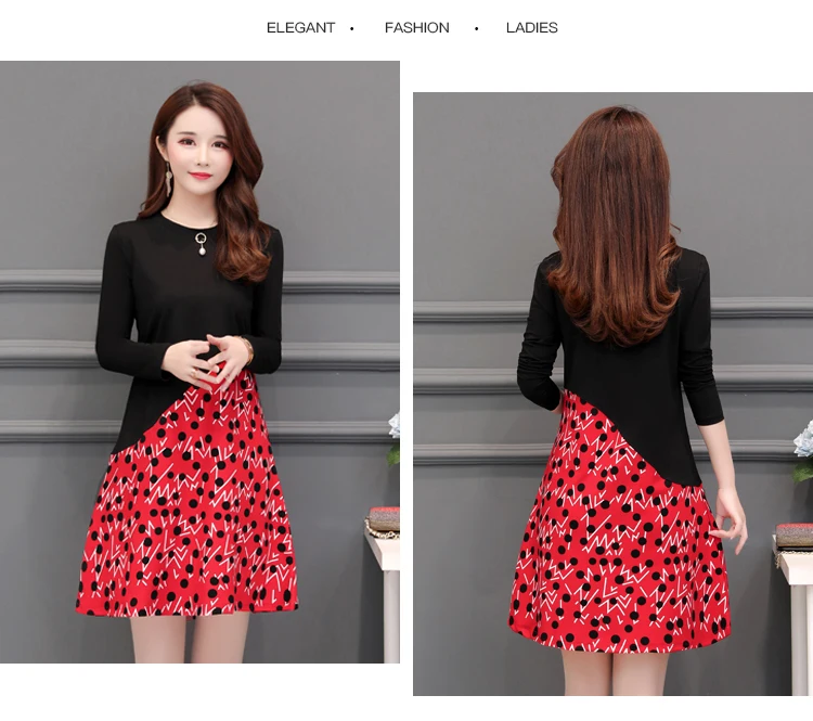 Formal Dress Women Elegant for Work Plus Size 5XL Long Sleeve Floral Patchwork Mom Vintage Women Dresses Knee Length 2019 Robe6