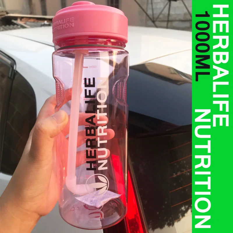 

New arrival Pink 1000ml Herbalife Nutrition sports hiking water bottle Fitness Straw Food grade plastic water bottle