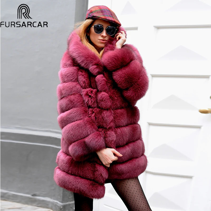 Зимнее пальто с натуральным мехом, Женское зимнее пальто из натуральной кожи с мехом, Женская куртка с капюшоном, Модное теплое плотное женское длинное пальто с натуральным мехом
