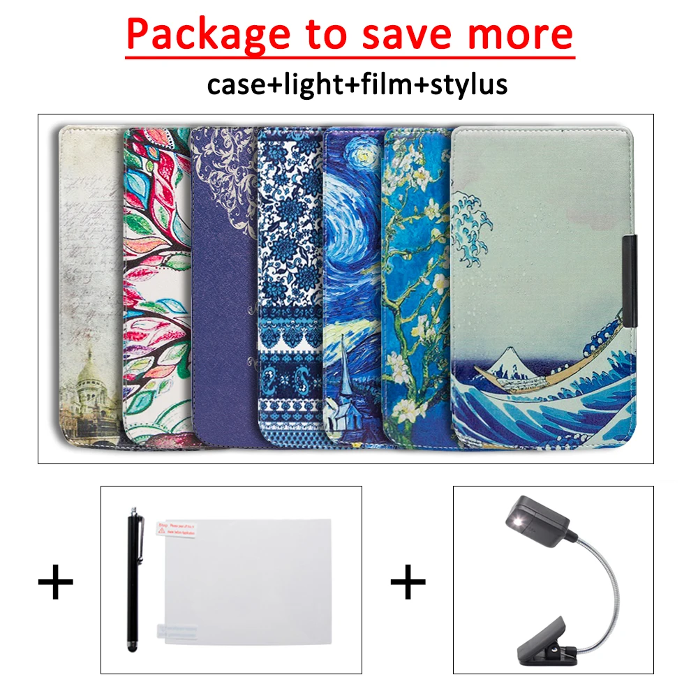 

New Arrival Case for Pocketbook 625 614 615 624 626 626 plus PU leather cover case +LED book light+ protective film+stylus