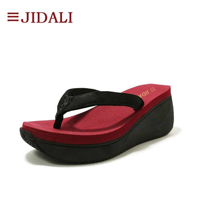 red platform flip flops