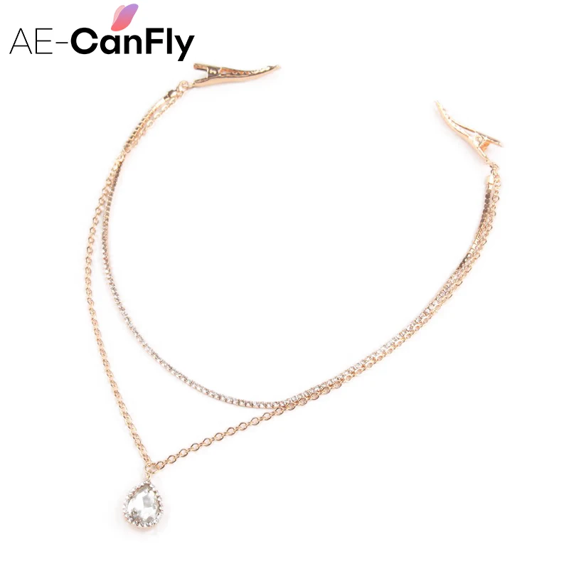 AE-CANFLY стразы, заколка для волос, золотая цепочка на голову, подвеска в виде капли воды, головной убор, Прямая поставка, женские Украшения на голову, 2H1013
