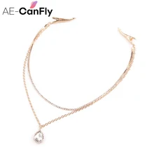 AE-CANFLY стразы, заколка для волос, золотая цепочка на голову, подвеска в виде капли воды, головной убор, Прямая поставка, женские Украшения на голову, 2H1013