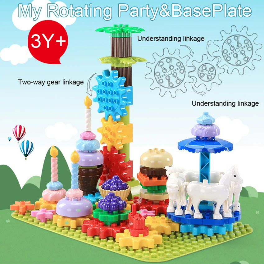 

DOLLRYGA Large Carousel Building Blocks DIY Creative Bricks Educational Model Gear Block Set Toy for Children 69pcs Kids Craft