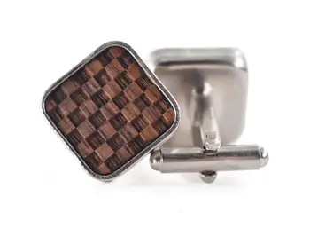 

10pairs/lot Silver Square Wood Cufflinks Craving Grids Pattern Cuff Links Wooden Cuff Buttons Men's Jewelry Wholesale