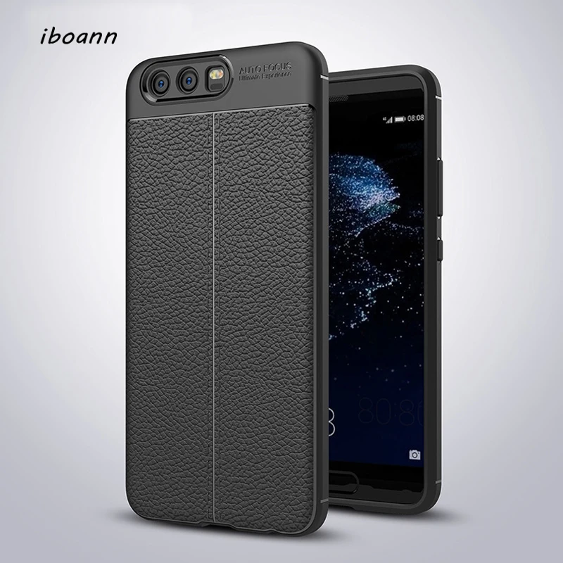 

iboann Luxury Soft Silicon Litchi Striae Leather tpu Case for huawei P8 P9 lite 2017 P10 plus phone Protection cases cover