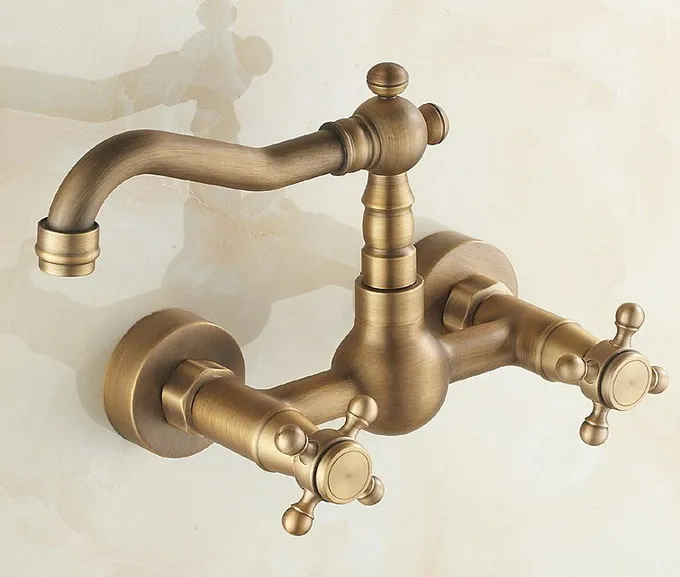 Antique Bronze Wall Mount Kitchen Wet Bar Bathroom Vessel Sink Faucet Dual handle atf002