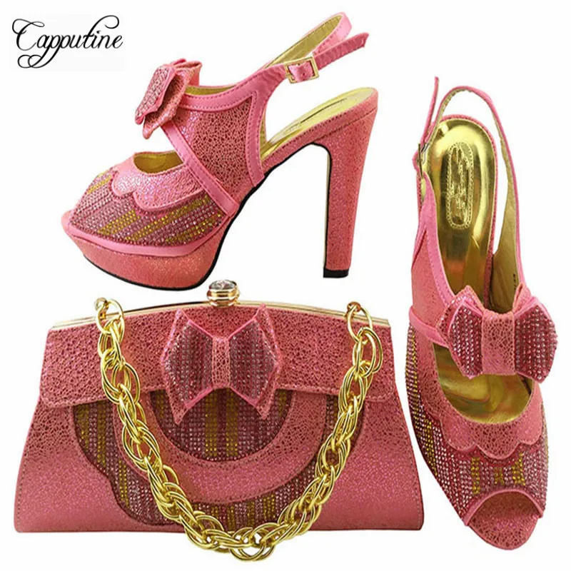 Capputine High Quality Italian font b Shoes b font with Matching Bag Set Fashion Decorated With