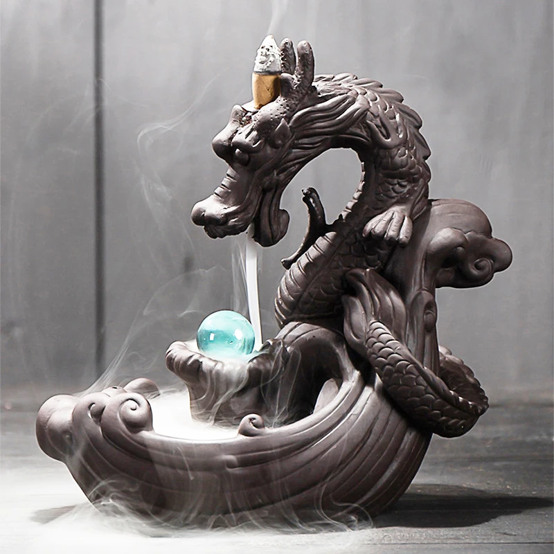 Zen Incense Burner Natural Purple Clay Dragon Backflow Incense Censer