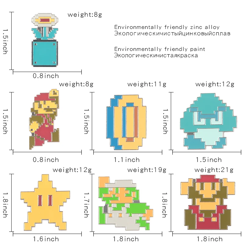 Pixeliated мягкая эмаль броши Super Mario Bros булавки для одежды рубашка сумка шляпа значок ностальгические игры ювелирные изделия подарок для друзей