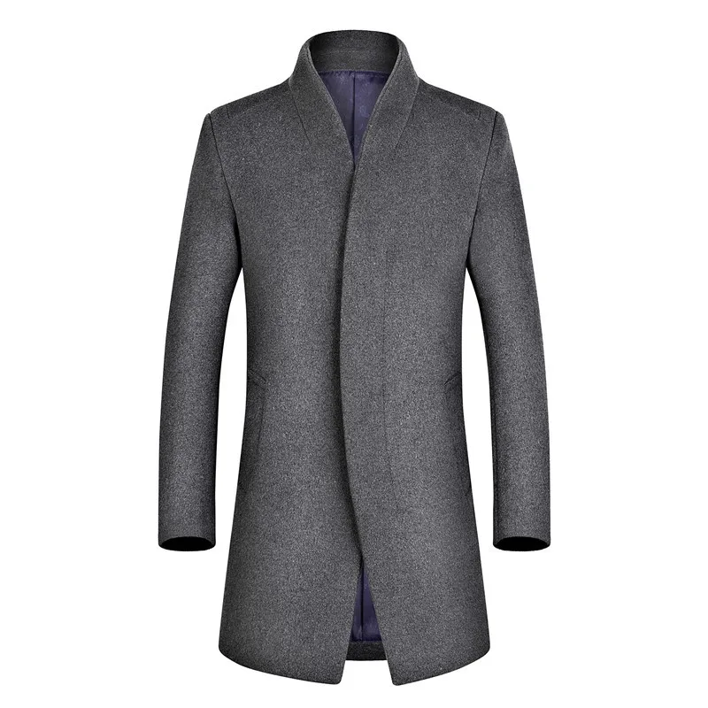 Мужской короткий Тренч, модное шерстяное длинное Мужское пальто, зимнее Мужское пальто, 4 цвета - Цвет: Серый