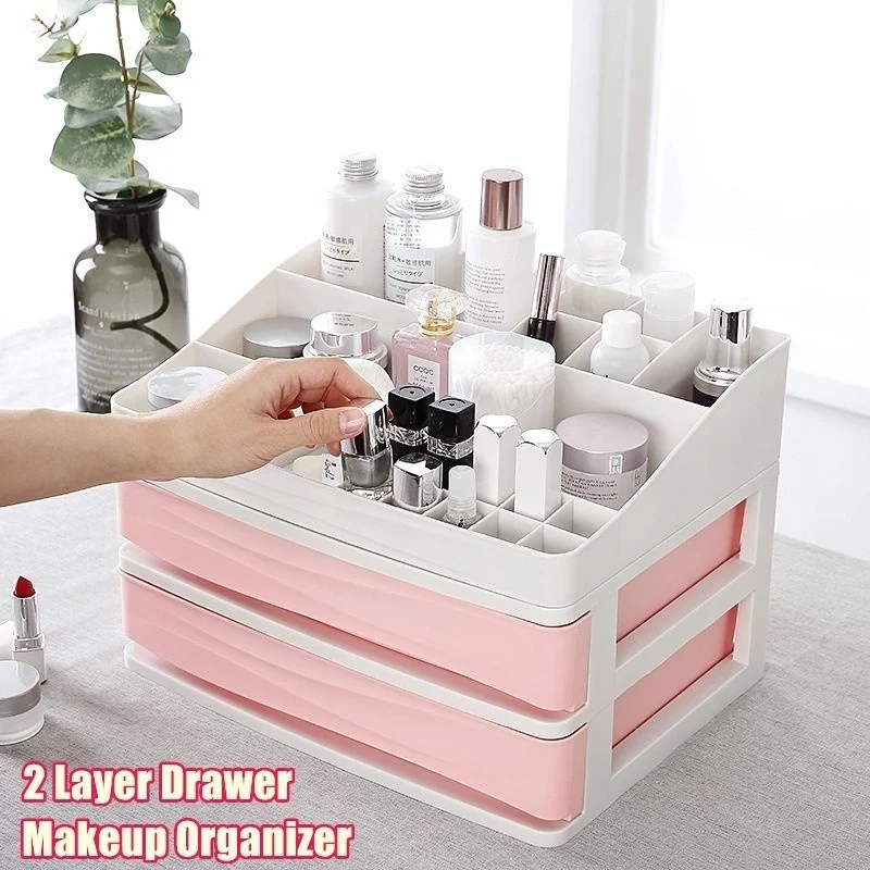 

Nordic Double-deck Women Makeup Case Storage Organizer Box Drawer Cosmetic Holder Perfume Jewelry