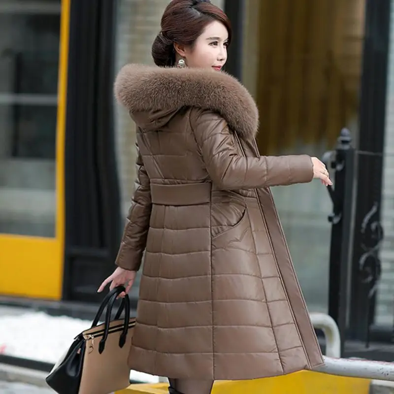 Модная зимняя женская куртка с воротником из лисьего меха, куртки-пуховики на белом утином пуху, теплое пальто, женская толстая парка, Casaco Feminino, большие размеры L-8XL