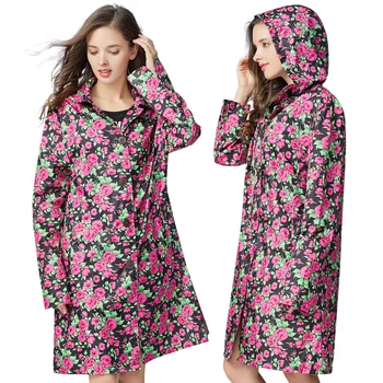 

Women's Stylish Flower Print Waterproof Raincoat with Hood