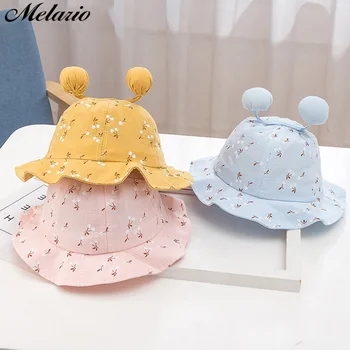 

Melerio Baby Girl Beach Sunhat 2020 Summer Cap Breathable Hats Cherry Printed with Ball Sweet Princess Hat Seaside Kids Hats