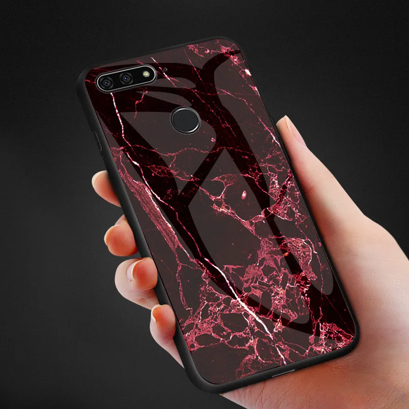 

Tempered Glass Marble Case For Huawei Y6 Prime 2018 back cover for Huawei Y6 2018 ATU-L21 Y62018 5.7inch phone bags fundas
