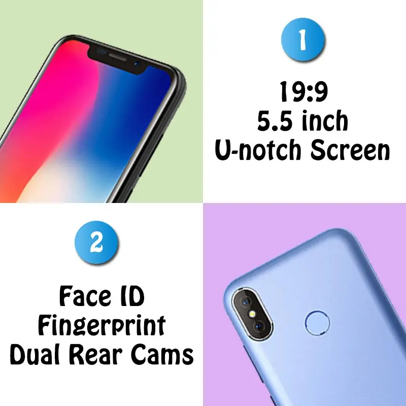 Doogee X70 Смартфон Android 8 1 5 &quot19:9 u образный экран 4000 мАч 2 Гб ОЗУ 16 ПЗУ Лицо ID двойная