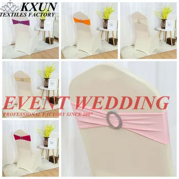 

Wholesale Price Lycra Band Spandex Chair Sash Tie Bow Include Acrylic Buckle Banquet Wedding Chair Cover Decoration
