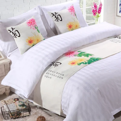 Современная кровать хвост полотенце Prunus mume кровать Артикул китайская картина, написанная чернилами кровать runner флаг лист лотоса фиолетовый Botany кровать стол runner