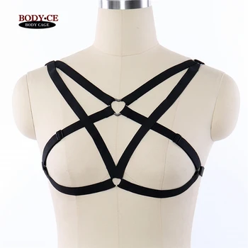 

Womens Fashion Harness Lingerie Bondage Bra black Elastic back Sexy Strappy Tops Body Cage Halter Bustier belt dance Rave2018