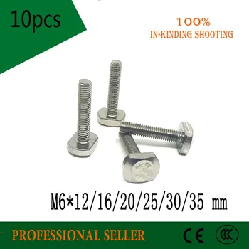 

10PCS M6*12/16/20/25/30/35/40 mm 304 Stainless Steel Metric Thread T Shape Square Hammer Head Type Screw Bolt Fastener t screws