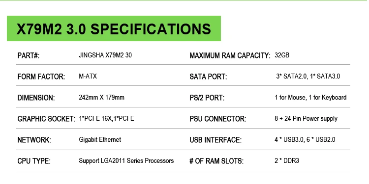 Jingsha X79 M3 материнская плата con Ксеон LGA2011 E5 2630 C2 2x8 Гб оперативной памяти, 16 Гб встроенной памяти, 1600 МГц memoria de registro DDR3 кода коррекции ошибок M-ATX USB3.0 SATA3.0