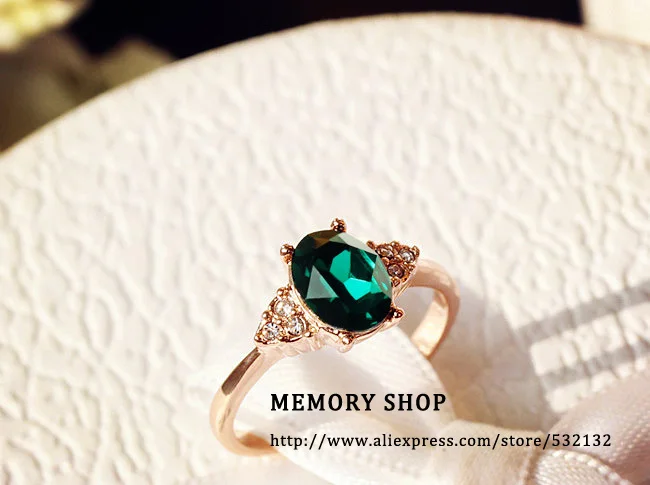 Модная винтажная роза маленький золотого цвета овальная имитация изумруда кольцо с зеленым кристаллом Женские ювелирные аксессуары
