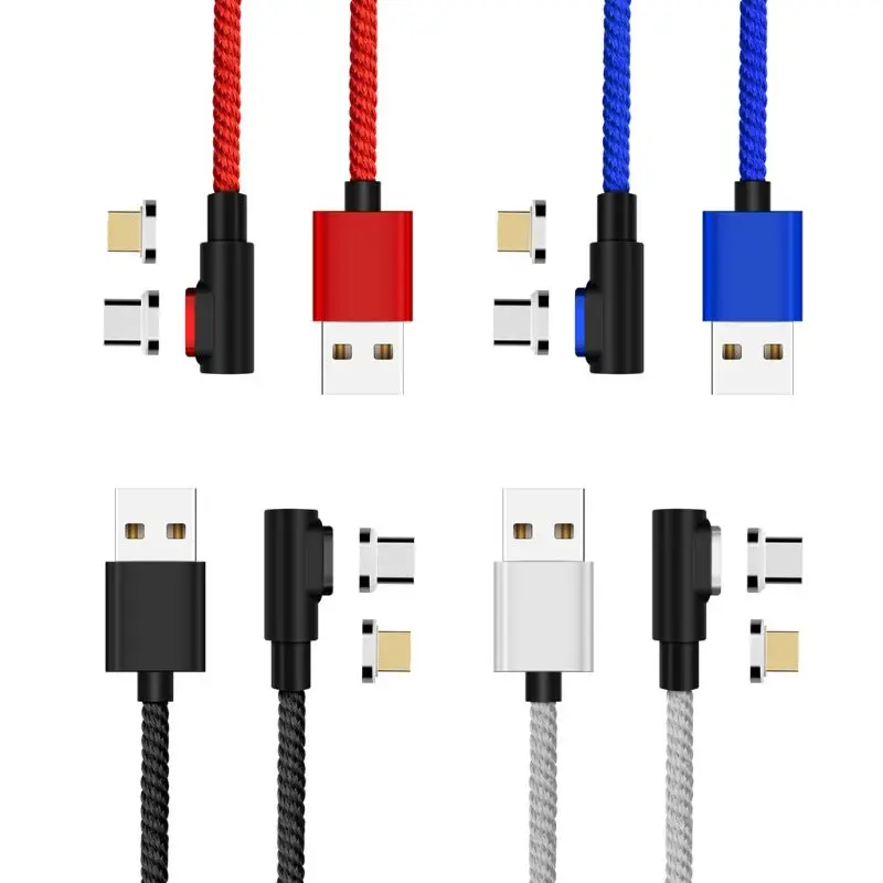 

2in1 90 Degree 1m/2m Magnetic 3A USB C Data Cable Magnet Micro USB Type C Fast Charge Cord for Samsung Xiaomi Huawei ZTE Android