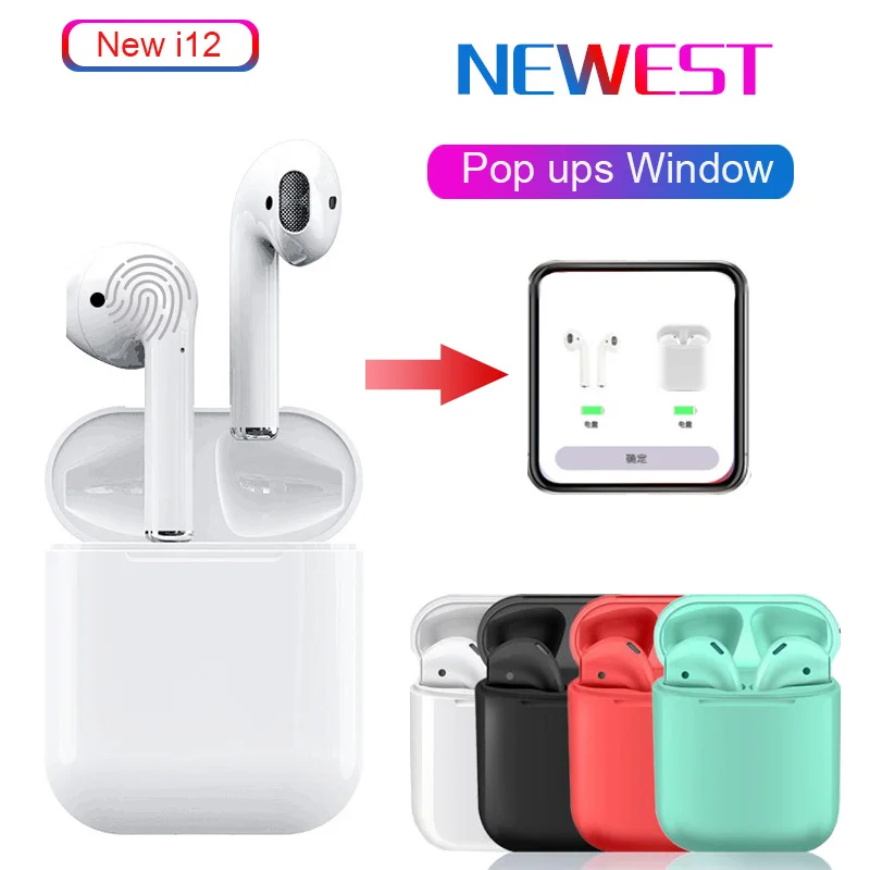 50pcs Pop up i12 TWS Wireless Earphone Mini Wireless Bluetooth 5.0 Headsets pk i20 lk te9 i10 