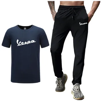 

Tracksuit Men Vespa T Shirt New Summer Men Sets T Shirts+pants Brand Casual Track Suit Mens Funny Vespa Jogger Track Pants
