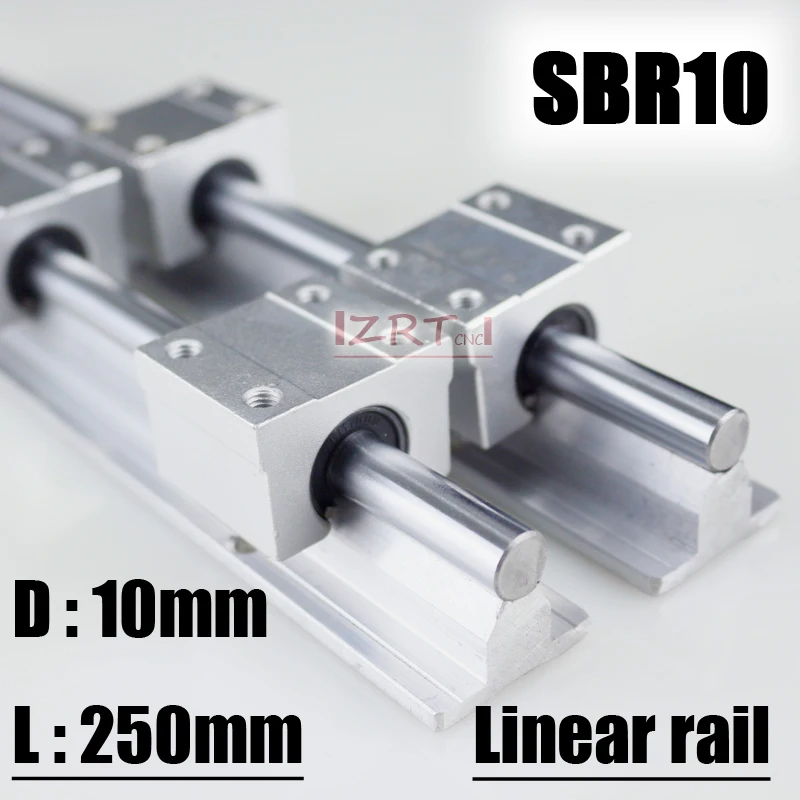 

ZRT 2pcs SBR10 L 250mm linear rail support with 4pcs SBR10UU linear guide auminum bearing sliding block cnc parts