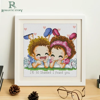 

Romantic Story Boy and Girl Having Fun Playing Pattern Needlework Cross Stitch Set Embroidery Cross-Stitching Home Decoration