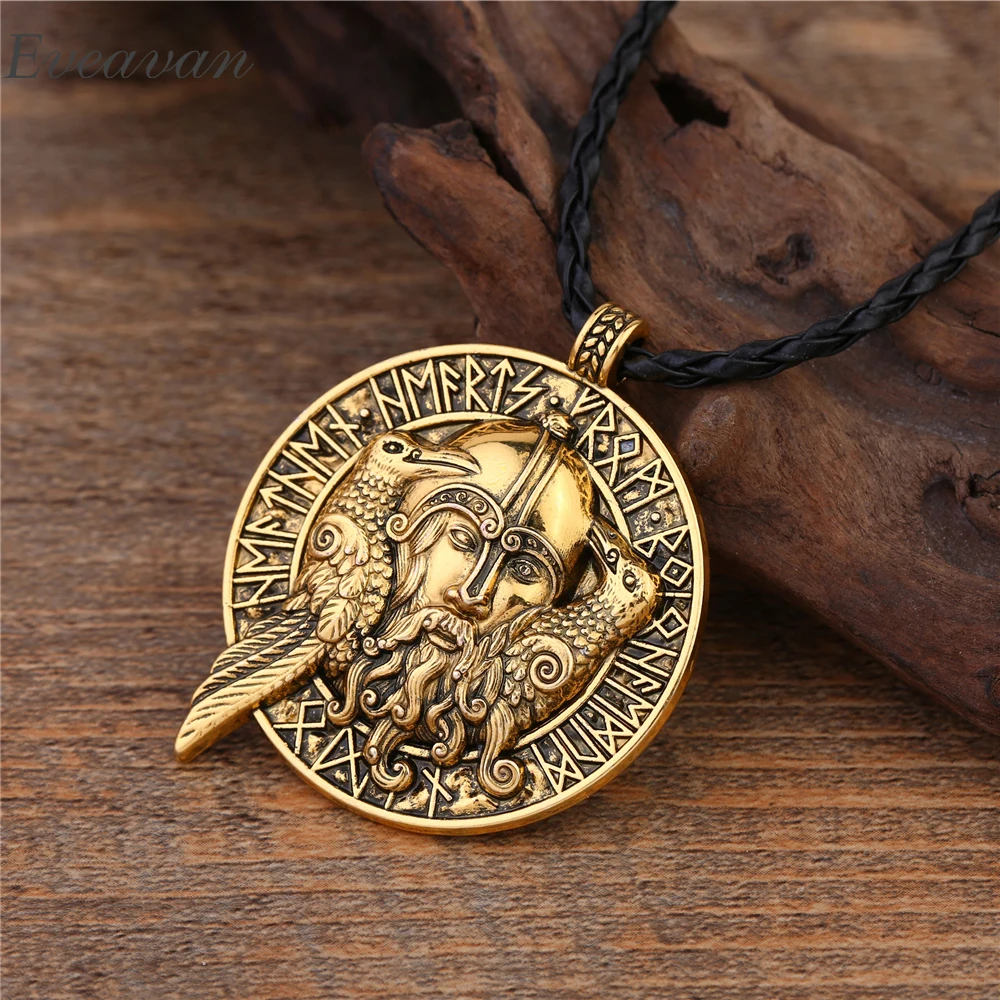 

EUEAVAN 30pcs Religious Odin's and Supernatural Crow Necklace Runes Amulet Jewelry for Men Antique Silver/Gold Color